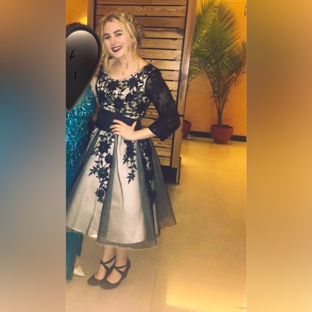 Black and white midi formal/ prom dress